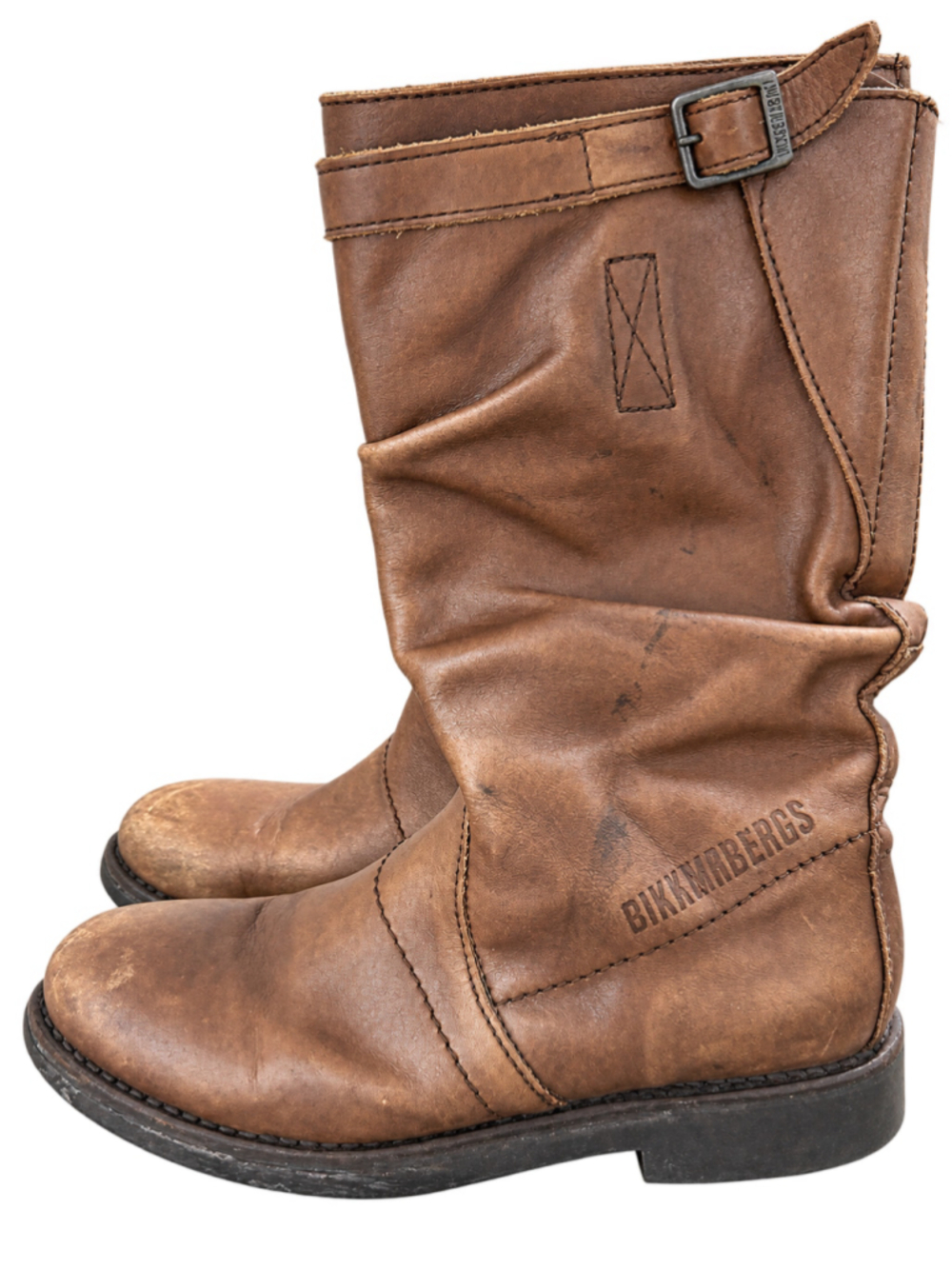 Bikkembergs Brown Leather Mid-Calf Moto Boots Size 8EE Made in Italy Distressed